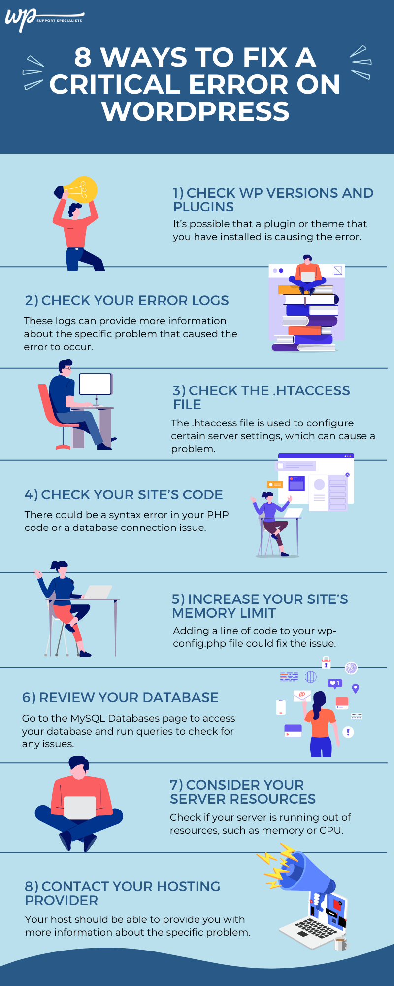 infographic on how to fix a critical error on wordpress