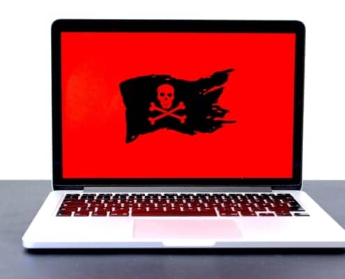 pirate flag on a laptop screen