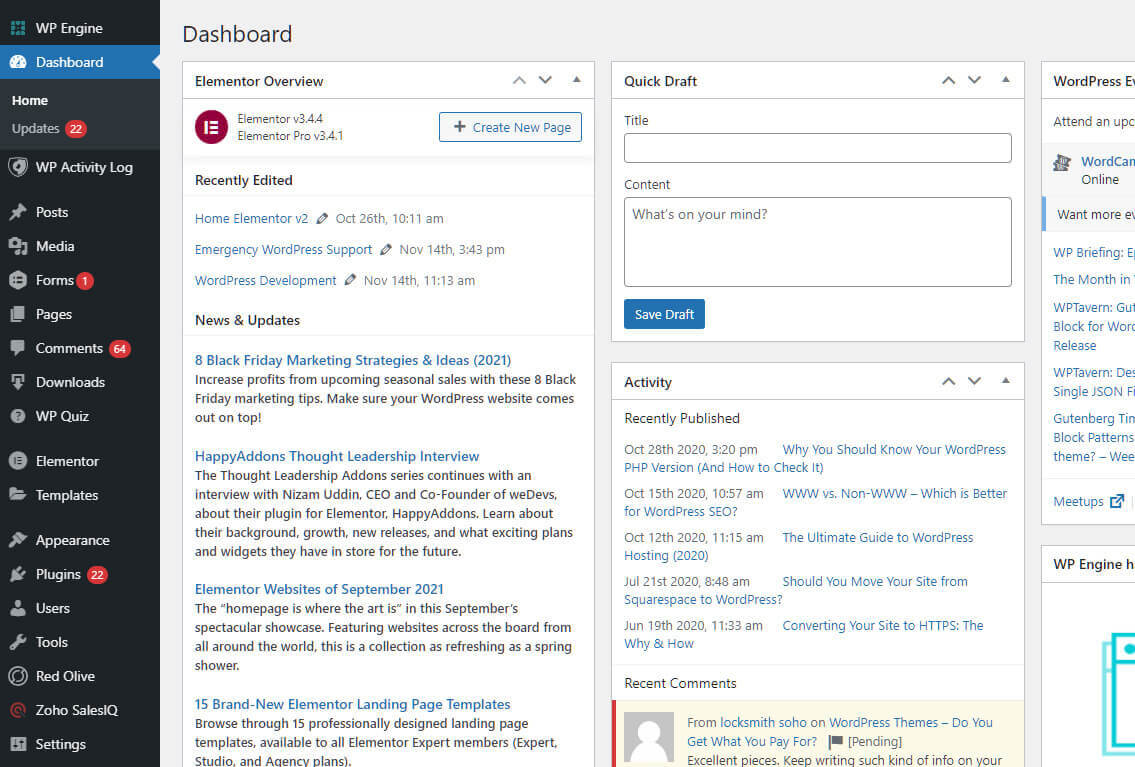 wordpress dashboard