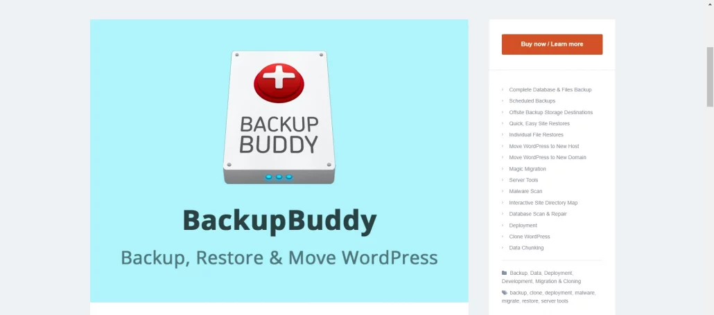 a screenshot of backupbuddy backup plugin