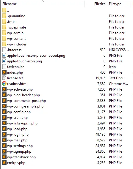a screenshot showing website files